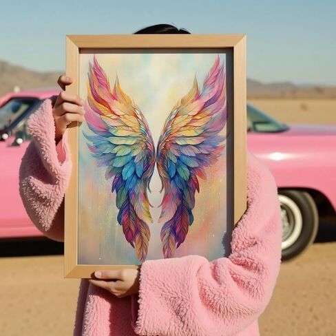 Hkliopu Pink Wings مجموعات فن الماس للبالغين ، ومجموعات الطلاء DIY الماس للمبتدئين ، 5D الحفر الكاملة الحفر الحجرية الأحجار الكريمة لديكور الجدار المنزلي 12 "x16" in Kuwait