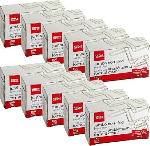 Office Depot Brand Paper Clips, Jumbo, Silver, Nonskid Finish, 100 Clips Per Box, Pack of 10 Boxes in Saudi Arabia