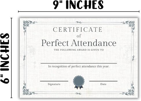 Adult Certificate of Perfect Attendance 30pk 6x9" Linen Appearance but on Cardstock Sunday School Class Award Contribution Achievement in Saudi Arabia