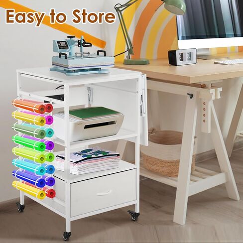 3 Tier Movable Heat Press Table, Foldable Heat Transfer Machine Stand with Vinyl Roll Holders, Rolling Craft Table with Charging Station for DIY Sublimation T-Shirts Hats Caps Transfer Machine Printer in Saudi Arabia