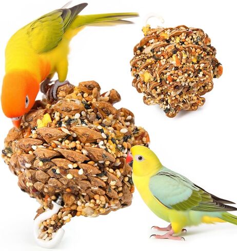 ألعاب Abizoo Natural Pinecone مضغ مع عباد الشمس الصالحة للأكل والخضار - إثراء المغلفة بالسكر المغلفة للببغاوات Cockatiels Conurs Budgies Immune & Accestive Safe Bird Toy (2pcs) in Kuwait