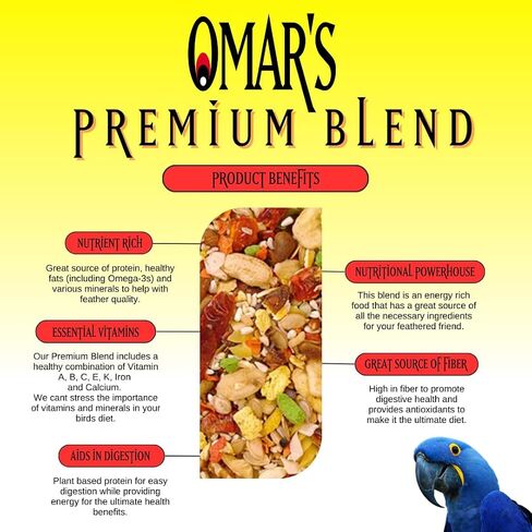 Omar's Premium Blend 4 lbs, Premium Bird Seed for Medium to Large Parrots, Well Balanced Diet for All Large Hookbill Parrots in Saudi Arabia