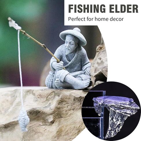 LIYAOLI Mini Fisherman Statue for Aquarium Decor - Sandstone Japanese Fishing Figurine, Fish Tank Ornament, Zen Garden Sculpture & Home Decoration in Saudi Arabia