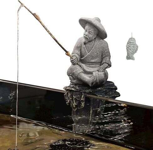 LIYAOLI Mini Fisherman Statue for Aquarium Decor - Sandstone Japanese Fishing Figurine, Fish Tank Ornament, Zen Garden Sculpture & Home Decoration in Saudi Arabia