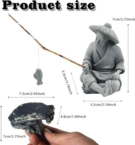 LIYAOLI Mini Fisherman Statue for Aquarium Decor - Sandstone Japanese Fishing Figurine, Fish Tank Ornament, Zen Garden Sculpture & Home Decoration in Saudi Arabia