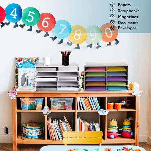 Fuutreo 3 Pcs Classroom Paper Storage Organizer Construction Paper Storage Desktop Mailbox File Sorter Sturdy Cardboard Literature Organizer for Home Office School White 19.7 x 12.4 x 11.8 Inch in Saudi Arabia