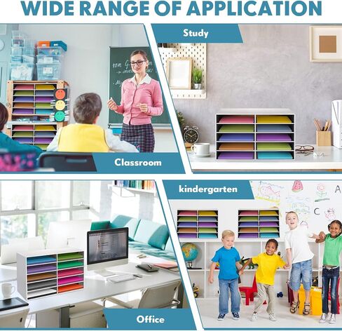 Fuutreo 3 Pcs Classroom Paper Storage Organizer Construction Paper Storage Desktop Mailbox File Sorter Sturdy Cardboard Literature Organizer for Home Office School White 19.7 x 12.4 x 11.8 Inch in Saudi Arabia