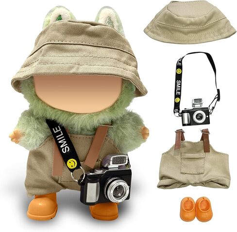 17cm Light Purple Outfit Set (Doll Not Included) - Bucket Hat, Overalls Shorts, Mini Camera & Shoes, Cute Style for 17cm Doll Dress-up(Purple SC) in Saudi Arabia