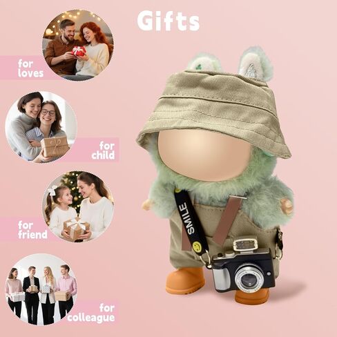 17cm Light Purple Outfit Set (Doll Not Included) - Bucket Hat, Overalls Shorts, Mini Camera & Shoes, Cute Style for 17cm Doll Dress-up(Purple SC) in Saudi Arabia