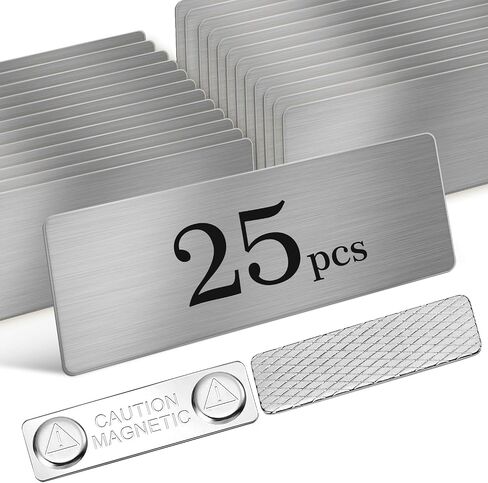 Blank Magnetic Name Tags 25 Pack, 1 x 3 In Name Tags for Clothes, Stainless Steel DIY Name Badges with Strong Magnetic Backing, School Office Supplies, Sliver in Saudi Arabia
