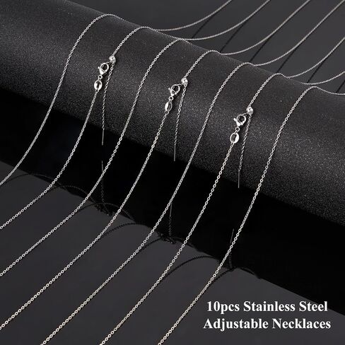 10pcs Adjustable Necklace Chains Bulk Stainless Steel Cable Chain for Jewelry Making with Silicone Slider Bead in Saudi Arabia