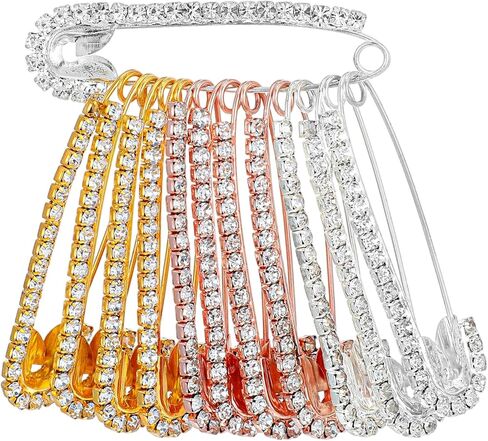 12 Pcs Safety Pins for Clothes, Brooches and Pins for Women Safety Pin Decorative Pin for Clothing Rhinestone Brooch for Clothes Hats Shawl Women Large Shawl Charms (Gold Silver Rose Gold) in Kuwait