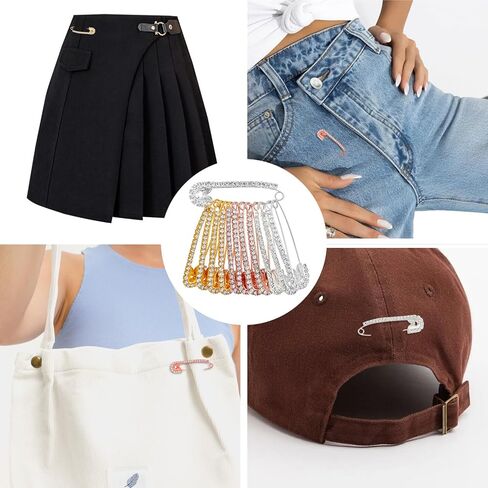 12 Pcs Safety Pins for Clothes, Brooches and Pins for Women Safety Pin Decorative Pin for Clothing Rhinestone Brooch for Clothes Hats Shawl Women Large Shawl Charms (Gold Silver Rose Gold) in Kuwait