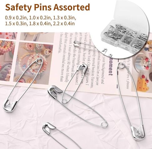 Safety Pins Assorted, 6 Sizes Stainless Steel Safety Pins Sharp Edges Heavy Duty for Clothes, Sewing, Arts & Craft in Saudi Arabia