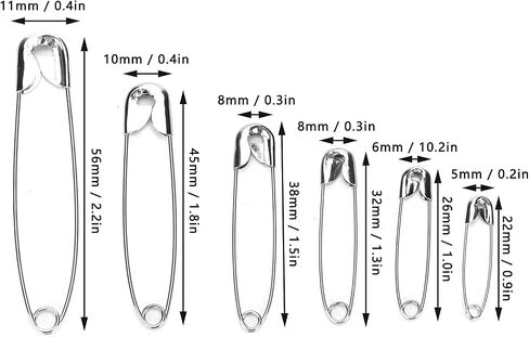Safety Pins Assorted, 6 Sizes Stainless Steel Safety Pins Sharp Edges Heavy Duty for Clothes, Sewing, Arts & Craft in Saudi Arabia