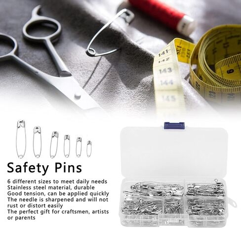 Safety Pins Assorted, 6 Sizes Stainless Steel Safety Pins Sharp Edges Heavy Duty for Clothes, Sewing, Arts & Craft in Saudi Arabia