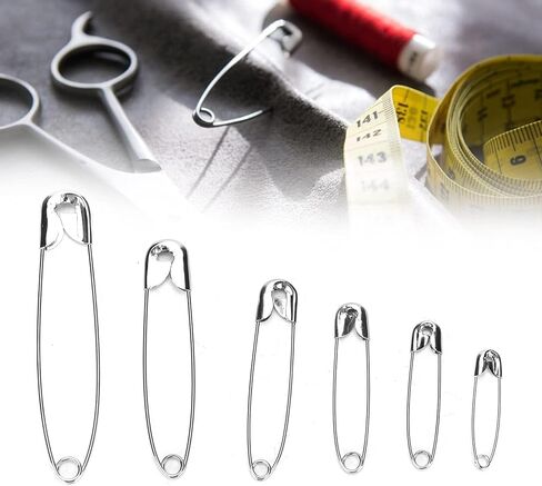 Safety Pins Assorted, 6 Sizes Stainless Steel Safety Pins Sharp Edges Heavy Duty for Clothes, Sewing, Arts & Craft in Saudi Arabia
