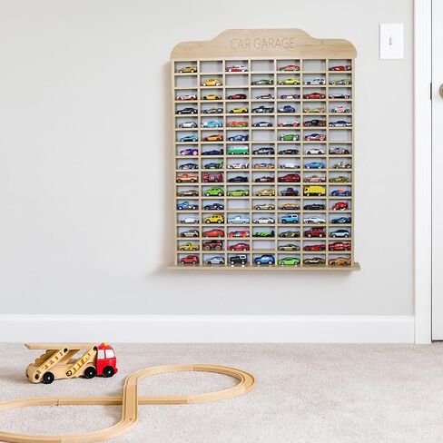 Car Garage Toy Shelf Display - Wall Mount for 1/64 Diecast Toy Cars - Wooden Wheels Shelf - Gift for Collectibles - Wall-Mounted Toy Car Storage Cabinet (105 Cars) in Saudi Arabia