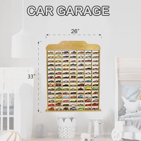 Car Garage Toy Shelf Display - Wall Mount for 1/64 Diecast Toy Cars - Wooden Wheels Shelf - Gift for Collectibles - Wall-Mounted Toy Car Storage Cabinet (105 Cars) in Saudi Arabia