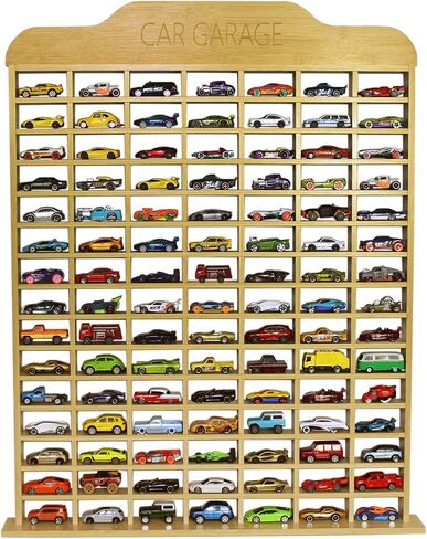 Car Garage Toy Shelf Display - Wall Mount for 1/64 Diecast Toy Cars - Wooden Wheels Shelf - Gift for Collectibles - Wall-Mounted Toy Car Storage Cabinet (105 Cars) in Saudi Arabia