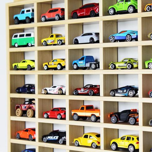Car Garage Toy Shelf Display - Wall Mount for 1/64 Diecast Toy Cars - Wooden Wheels Shelf - Gift for Collectibles - Wall-Mounted Toy Car Storage Cabinet (105 Cars) in Saudi Arabia