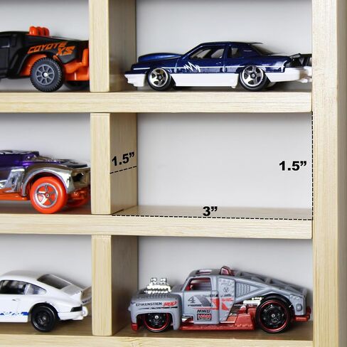 Car Garage Toy Shelf Display - Wall Mount for 1/64 Diecast Toy Cars - Wooden Wheels Shelf - Gift for Collectibles - Wall-Mounted Toy Car Storage Cabinet (105 Cars) in Saudi Arabia