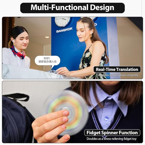 تترجمة سماعات الأذن في الوقت الفعلي - سماعات المترجم من الذكاء الاصطناعي مع ميدان مع Fidget Spinner ، أكثر من 150 لغة ، وضع غير متصل للسفر ، الأعمال ، التعلم ، Android و IOS (هدايا للرجال والهدايا للنساء) in Saudi Arabia