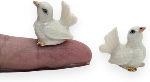 Tiny 1¼" Long White Looking Up Pigeon Bird Figurine - Miniature Hand Made Painted Ceramic Cute Pigeons Dove Birds Animals Porcelain Clay Decorative Collectible Figurines Home Décor Gifts in Saudi Arabia
