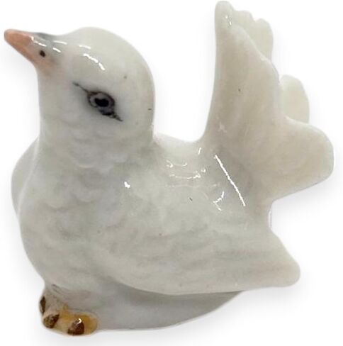 Tiny 1¼" Long White Looking Up Pigeon Bird Figurine - Miniature Hand Made Painted Ceramic Cute Pigeons Dove Birds Animals Porcelain Clay Decorative Collectible Figurines Home Décor Gifts in Saudi Arabia
