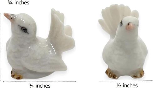 Tiny 1¼" Long White Looking Up Pigeon Bird Figurine - Miniature Hand Made Painted Ceramic Cute Pigeons Dove Birds Animals Porcelain Clay Decorative Collectible Figurines Home Décor Gifts in Saudi Arabia
