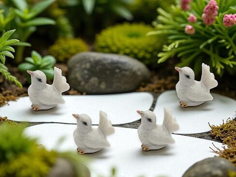 Tiny 1¼" Long White Looking Up Pigeon Bird Figurine - Miniature Hand Made Painted Ceramic Cute Pigeons Dove Birds Animals Porcelain Clay Decorative Collectible Figurines Home Décor Gifts in Saudi Arabia