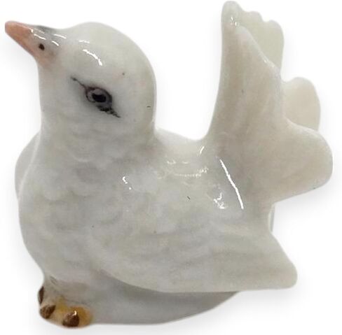 Tiny 1¼" Long White Looking Up Pigeon Bird Figurine - Miniature Hand Made Painted Ceramic Cute Pigeons Dove Birds Animals Porcelain Clay Decorative Collectible Figurines Home Décor Gifts in Saudi Arabia