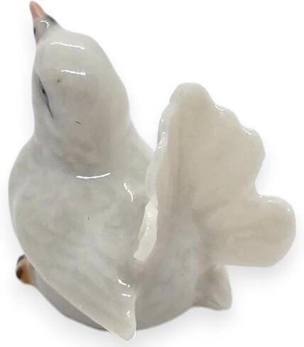 Tiny 1¼" Long White Looking Up Pigeon Bird Figurine - Miniature Hand Made Painted Ceramic Cute Pigeons Dove Birds Animals Porcelain Clay Decorative Collectible Figurines Home Décor Gifts in Saudi Arabia