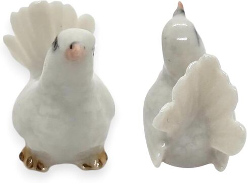 Tiny 1¼" Long White Looking Up Pigeon Bird Figurine - Miniature Hand Made Painted Ceramic Cute Pigeons Dove Birds Animals Porcelain Clay Decorative Collectible Figurines Home Décor Gifts in Saudi Arabia
