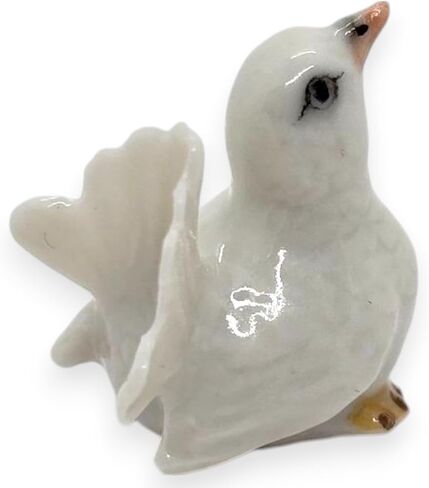 Tiny 1¼" Long White Looking Up Pigeon Bird Figurine - Miniature Hand Made Painted Ceramic Cute Pigeons Dove Birds Animals Porcelain Clay Decorative Collectible Figurines Home Décor Gifts in Saudi Arabia