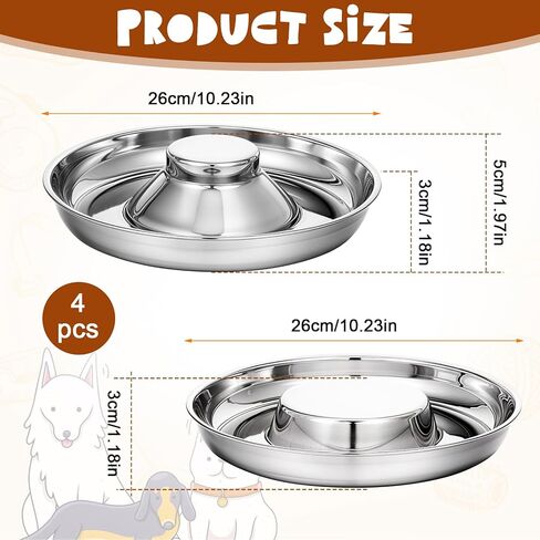 4 Pcs Stainless Steel Puppy Bowls, 10.2 Inch Silver Multiple Puppy Feeding Station, Non Skid Dog Food and Water Bowls for Weaning, Litter Feeding, and Slow Feeder Use in Kuwait