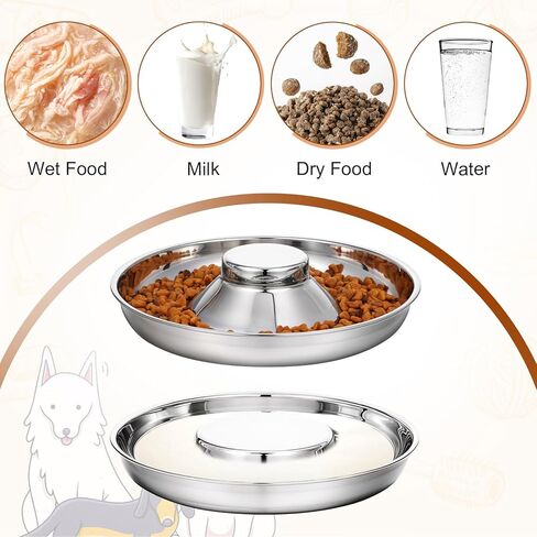 4 Pcs Stainless Steel Puppy Bowls, 10.2 Inch Silver Multiple Puppy Feeding Station, Non Skid Dog Food and Water Bowls for Weaning, Litter Feeding, and Slow Feeder Use in Kuwait