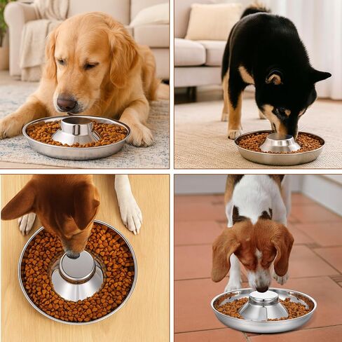 4 Pcs Stainless Steel Puppy Bowls, 10.2 Inch Silver Multiple Puppy Feeding Station, Non Skid Dog Food and Water Bowls for Weaning, Litter Feeding, and Slow Feeder Use in Kuwait