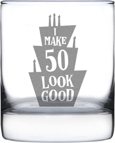 Make 50 Look Good - Funny 50th Birthday Whiskey Rocks Glass Gifts for Men & Women Turning 50 - Whisky Drinking Tumbler in Saudi Arabia