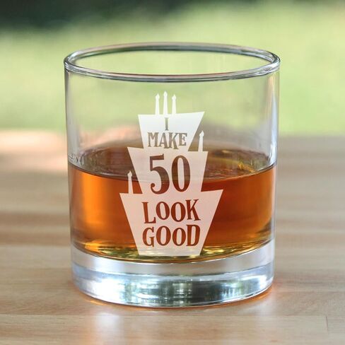 Make 50 Look Good - Funny 50th Birthday Whiskey Rocks Glass Gifts for Men & Women Turning 50 - Whisky Drinking Tumbler in Saudi Arabia