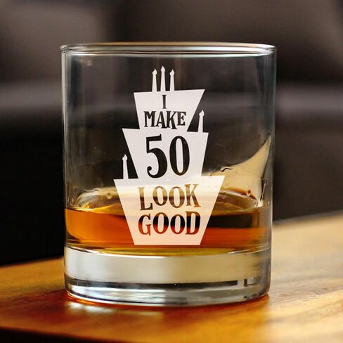 Make 50 Look Good - Funny 50th Birthday Whiskey Rocks Glass Gifts for Men & Women Turning 50 - Whisky Drinking Tumbler in Saudi Arabia