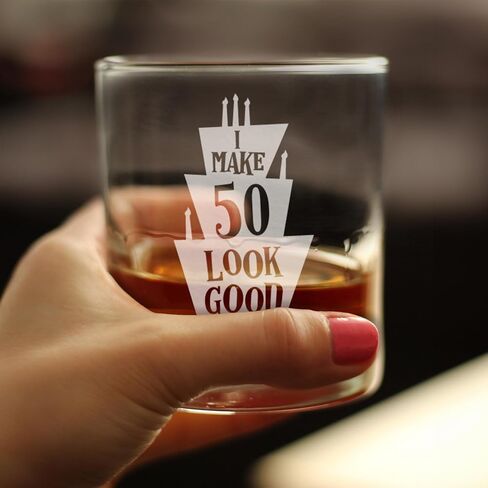 Make 50 Look Good - Funny 50th Birthday Whiskey Rocks Glass Gifts for Men & Women Turning 50 - Whisky Drinking Tumbler in Saudi Arabia
