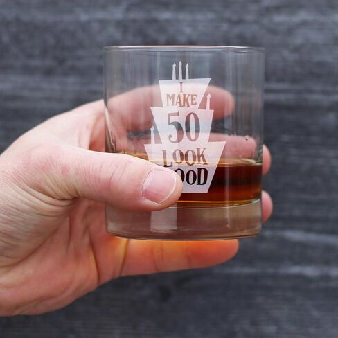 Make 50 Look Good - Funny 50th Birthday Whiskey Rocks Glass Gifts for Men & Women Turning 50 - Whisky Drinking Tumbler in Saudi Arabia