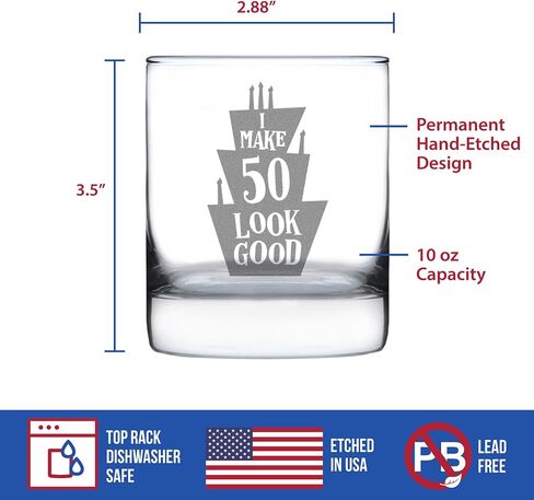 Make 50 Look Good - Funny 50th Birthday Whiskey Rocks Glass Gifts for Men & Women Turning 50 - Whisky Drinking Tumbler in Saudi Arabia