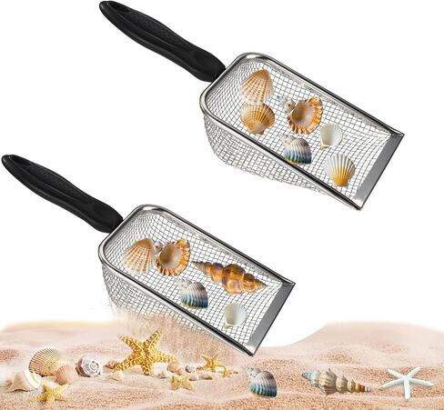 2pcs Beach Mesh Shovels, Stainless Steel Sand Shovels Beach Shell Scooper Summer Toys Accessories for Boys Girls Stainless Steel Sand Sifter for Picking up Shells in Saudi Arabia