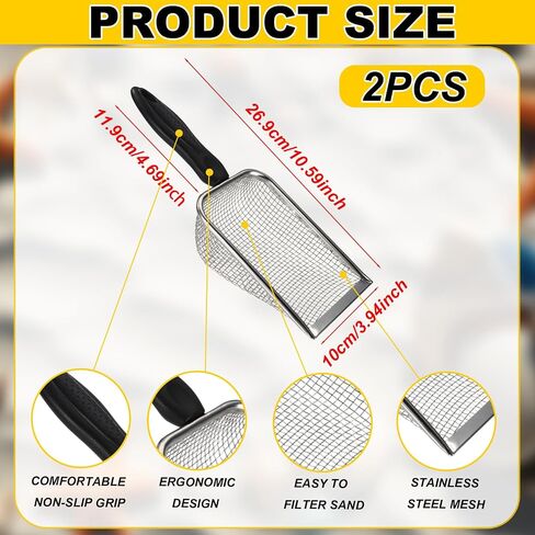 2pcs Beach Mesh Shovels, Stainless Steel Sand Shovels Beach Shell Scooper Summer Toys Accessories for Boys Girls Stainless Steel Sand Sifter for Picking up Shells in Saudi Arabia