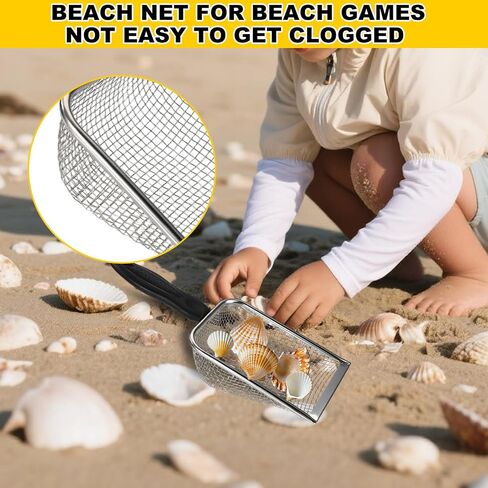 2pcs Beach Mesh Shovels, Stainless Steel Sand Shovels Beach Shell Scooper Summer Toys Accessories for Boys Girls Stainless Steel Sand Sifter for Picking up Shells in Saudi Arabia