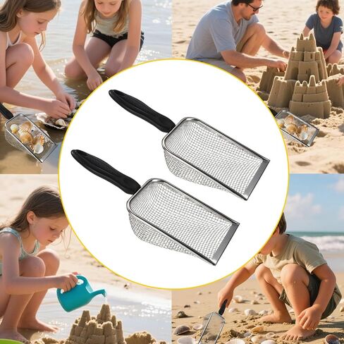 2pcs Beach Mesh Shovels, Stainless Steel Sand Shovels Beach Shell Scooper Summer Toys Accessories for Boys Girls Stainless Steel Sand Sifter for Picking up Shells in Saudi Arabia