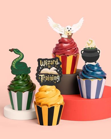 XO ، Fetti Wizard in Training Cupcake Toppers + Wrpulers - مجموعة من 24 | الديكور كعكة الأطفال ، ديكور الحفلات السحرية ، لوازم الساحر ، ملحق الحلوى in Saudi Arabia