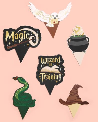 XO ، Fetti Wizard in Training Cupcake Toppers + Wrpulers - مجموعة من 24 | الديكور كعكة الأطفال ، ديكور الحفلات السحرية ، لوازم الساحر ، ملحق الحلوى in Saudi Arabia